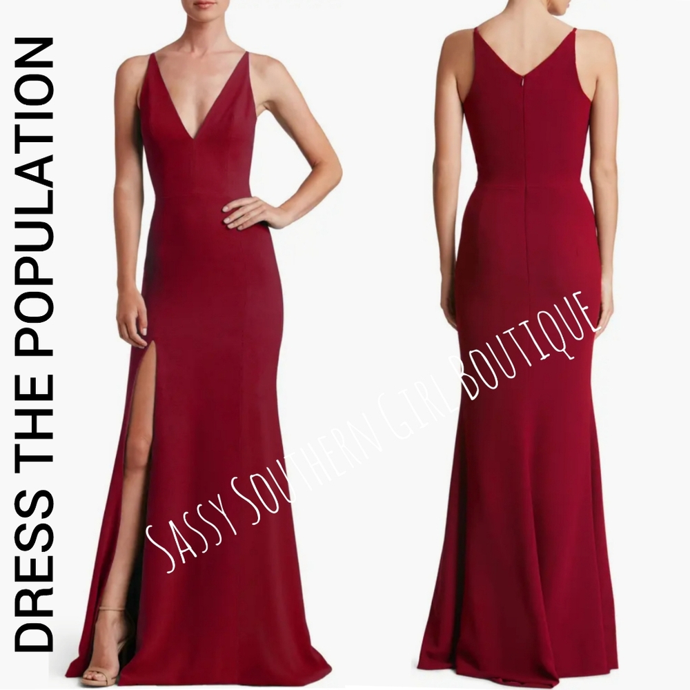🆕⭐ Dress The Population Garnet Red Maxi Dress